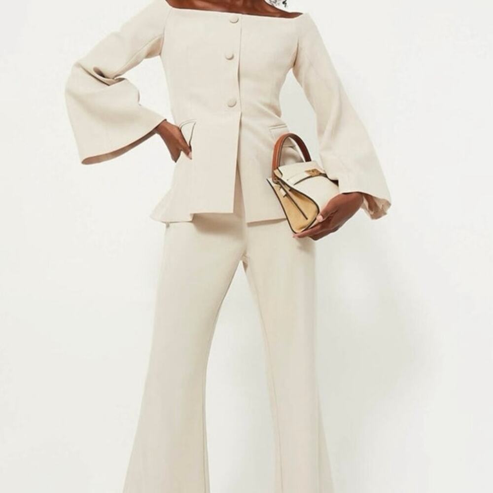 TUCKERNUCK Bria  Off the Shoulder Bell Sleeve Blazer Blouse TAN Large NWT